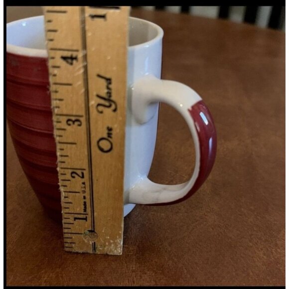 Set Of 6  Stoneware Mugs In White & Red - Picture 9 of 14